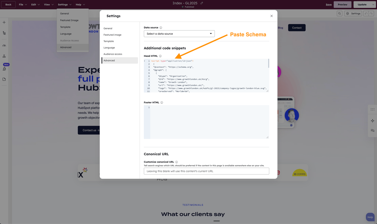 Schema Example - HubSpot CMS