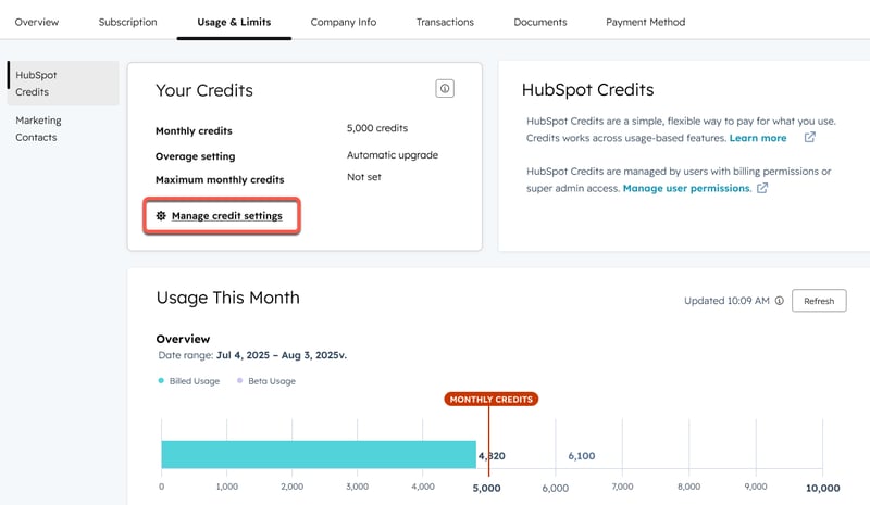 manage credit setting