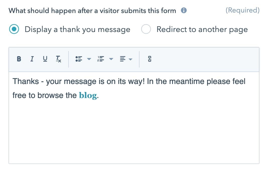Hubspot Form with Thank You Message